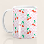 Cute pink cherry fruit checkered pattern Coffee Mug Gallery Image 3