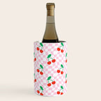 Cute pink cherry fruit checkered pattern Wine Chiller Gallery Image 1