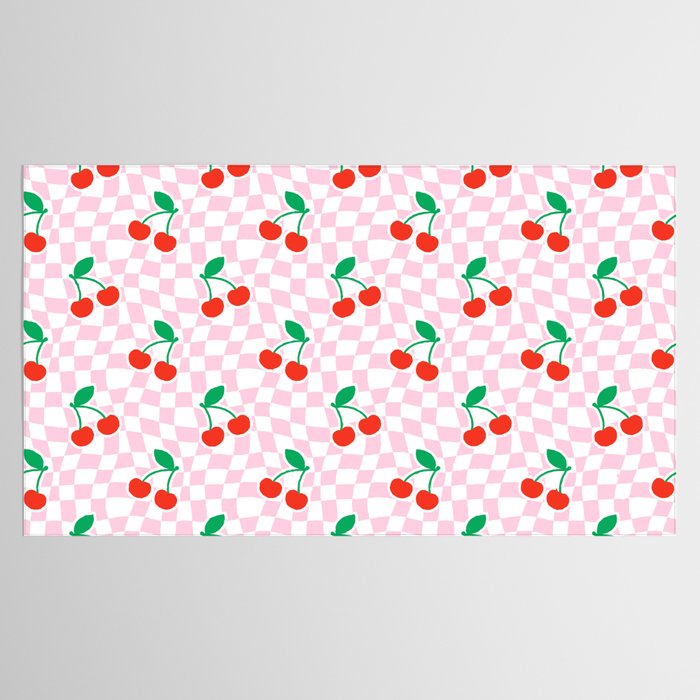 Cute pink cherry fruit checkered pattern Tablecloth Gallery Image 2