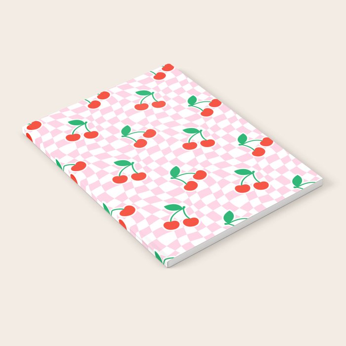Cute pink cherry fruit checkered pattern Notebook Gallery Image 2