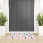 Cute pink cherry fruit checkered pattern Welcome Mat Gallery Image 3