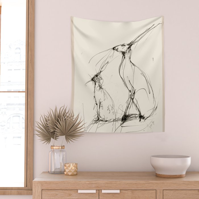 Hare Pair Wall Tapestry Gallery Image 2