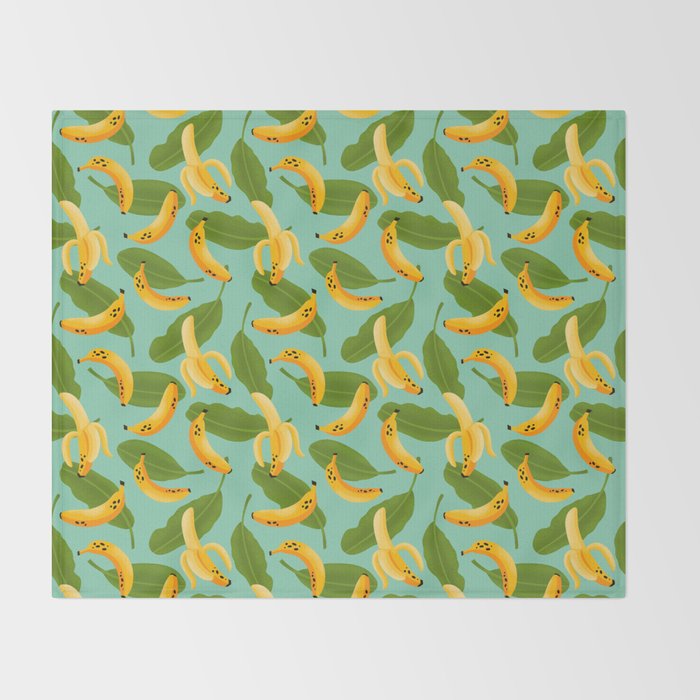 Banana Pattern on Aqua Blue Throw Blanket Gallery Image 2
