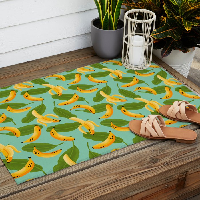 Banana Pattern on Aqua Blue Outdoor Rug Gallery Image 2
