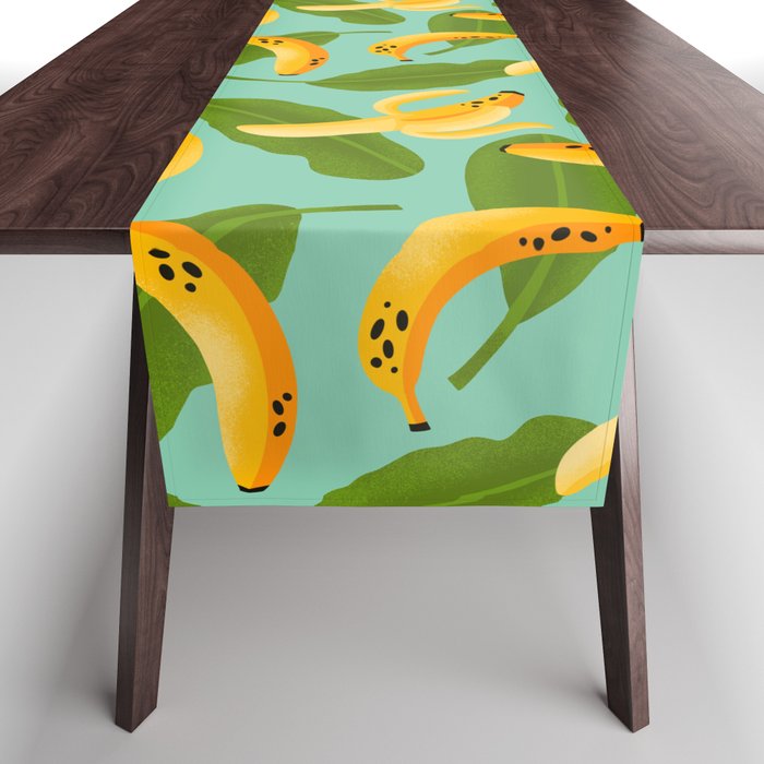 Banana Pattern on Aqua Blue Table Runner Gallery Image 1