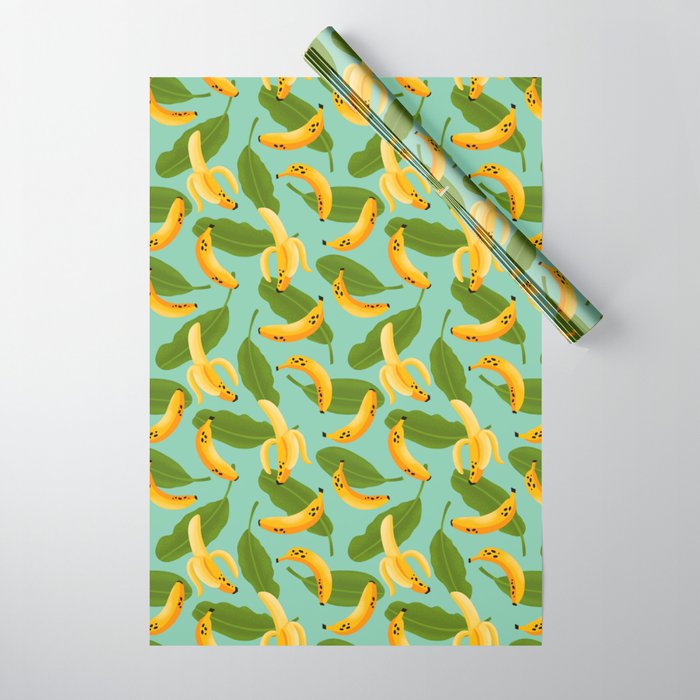 Banana Pattern on Aqua Blue Wrapping Paper Gallery Image 1