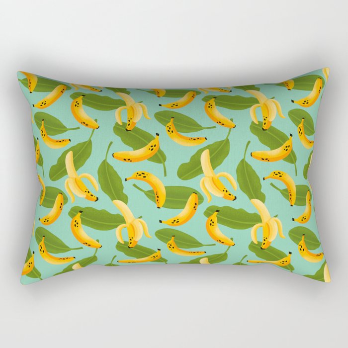 Banana Pattern on Aqua Blue Rectangular Pillow Gallery Image 1