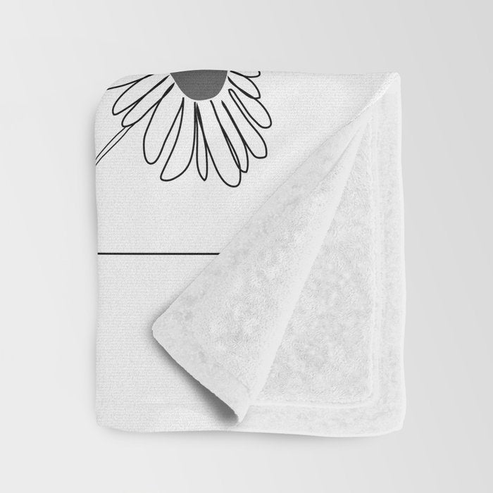 Minimal Line Art Girl with Sunflowers Throw Blanket Gallery Image 3