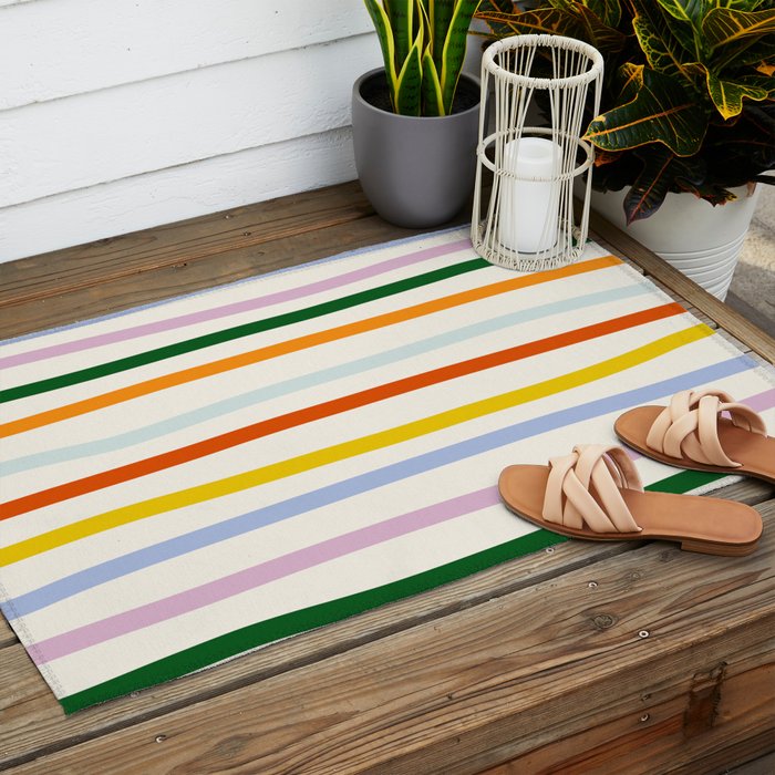 Retro Rainbow Stripe Outdoor Rug Gallery Image 2
