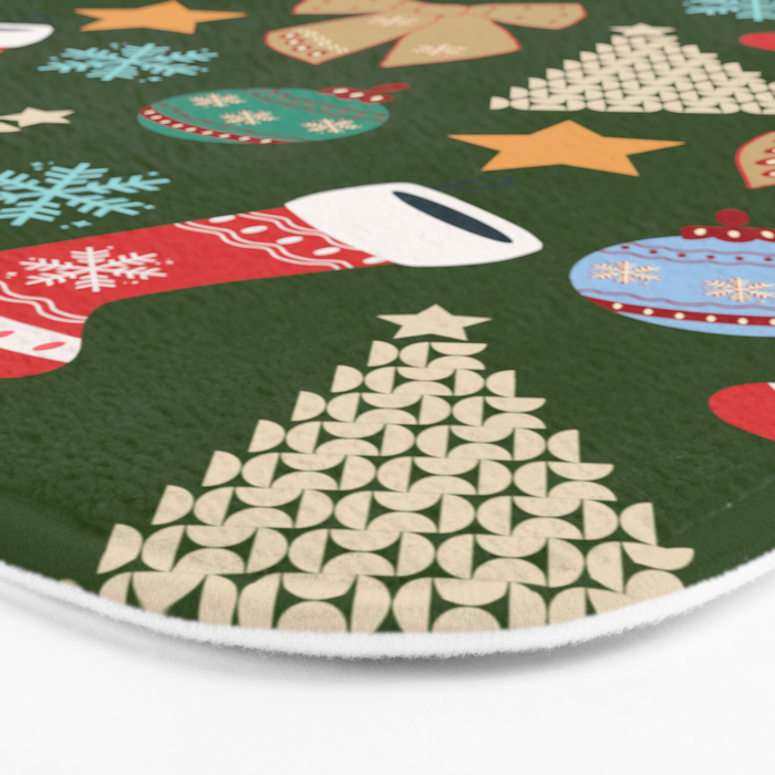 Cute Christmas Dark Green Bath Mat Gallery Image 3