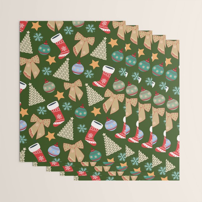 Cute Christmas Dark Green Wrapping Paper Gallery Image 3