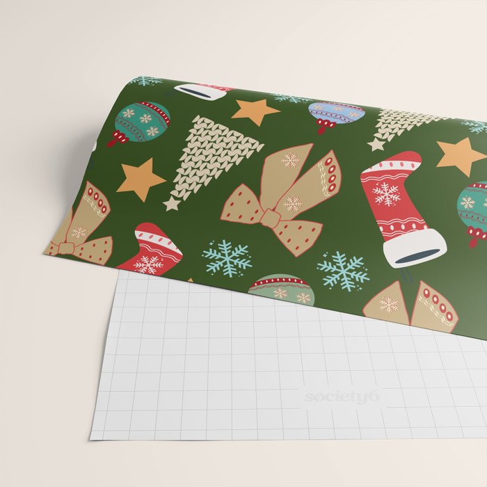 Cute Christmas Dark Green Wrapping Paper Gallery Image 2