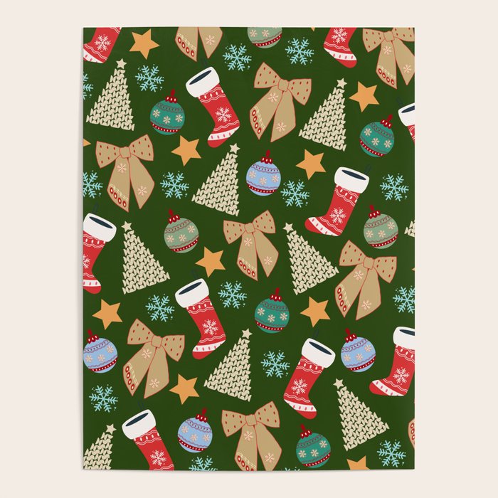 Cute Christmas Dark Green Poster Gallery Image 4