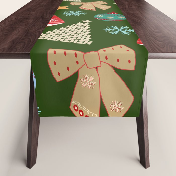 Cute Christmas Dark Green Table Runner Gallery Image 1