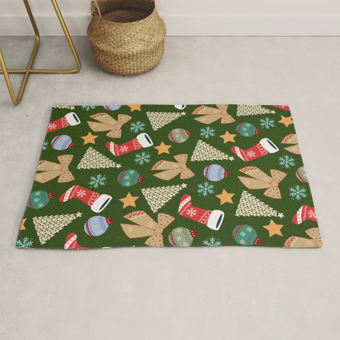 Cute Christmas Dark Green Rug Gallery Image 1