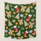 Cute Christmas Dark Green Wall Tapestry Gallery Image 4