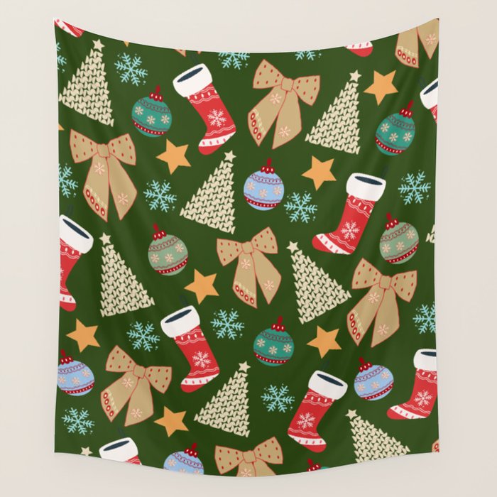 Cute Christmas Dark Green Wall Tapestry Gallery Image 4