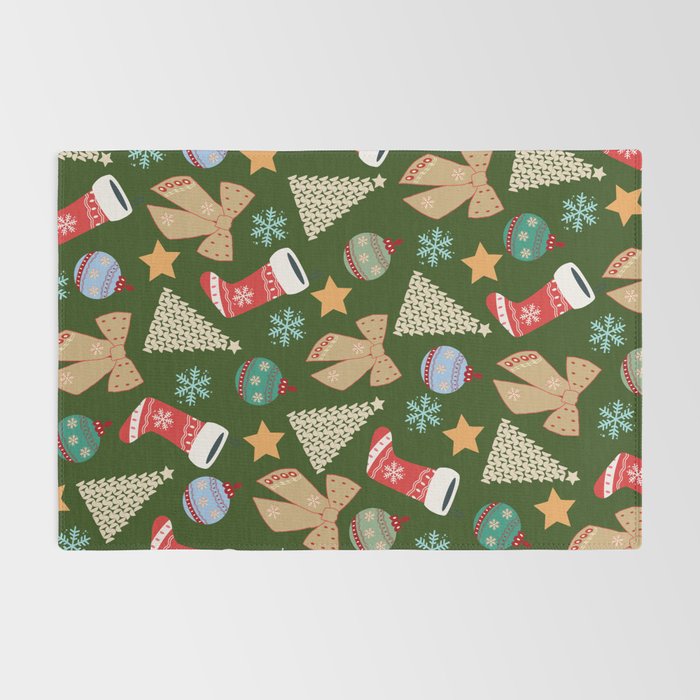 Cute Christmas Dark Green Rug Gallery Image 2