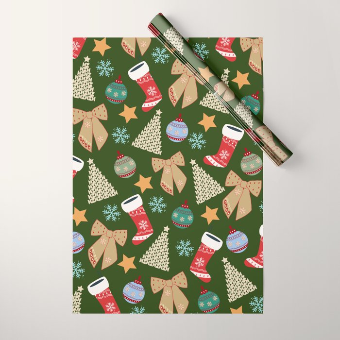 Cute Christmas Dark Green Wrapping Paper Gallery Image 1