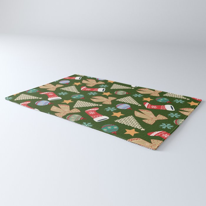 Cute Christmas Dark Green Rug Gallery Image 3