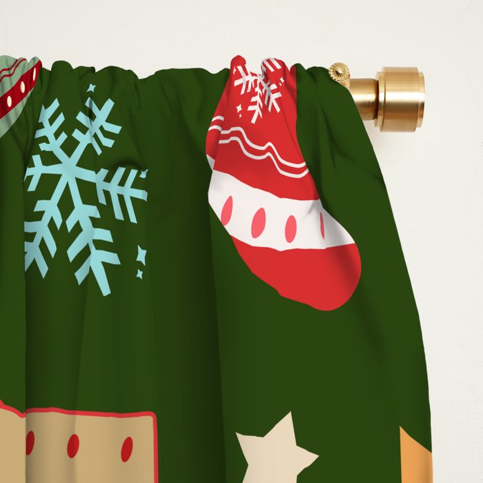 Cute Christmas Dark Green Window Curtain Gallery Image 2