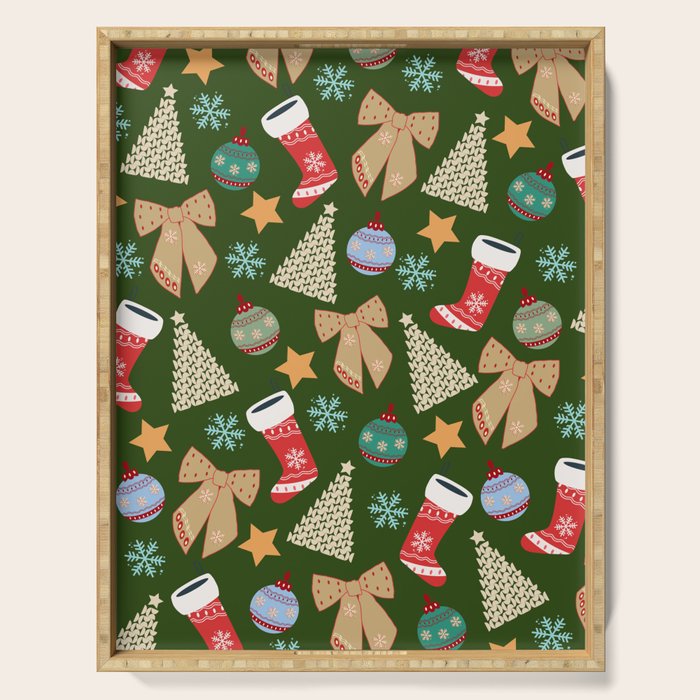 Cute Christmas Dark Green Serving Tray Gallery Image 1