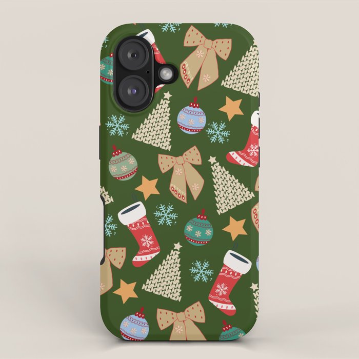 Cute Christmas Dark Green iPhone Case Gallery Image 1