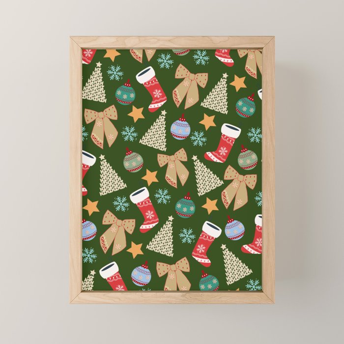 Cute Christmas Dark Green Mini Art Print Gallery Image 1