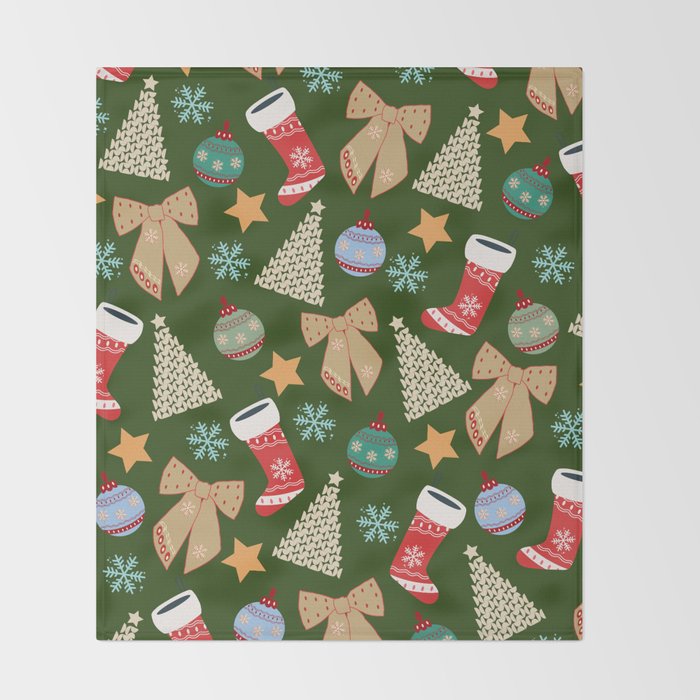 Cute Christmas Dark Green Throw Blanket Gallery Image 2