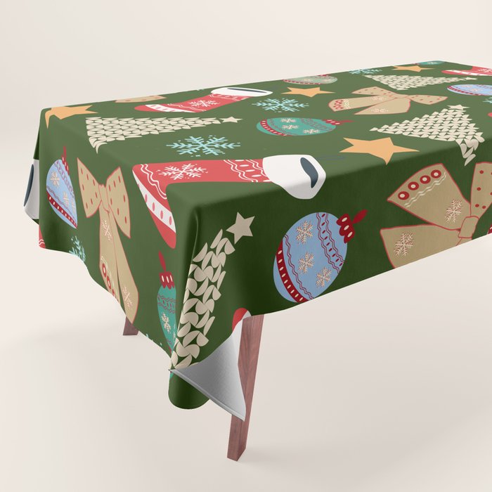 Cute Christmas Dark Green Tablecloth Gallery Image 1
