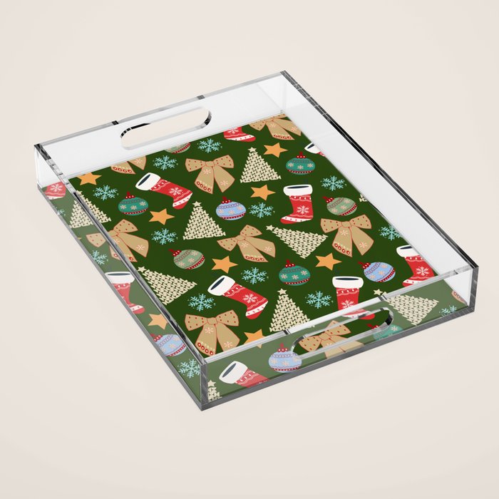 Cute Christmas Dark Green Acrylic Tray Gallery Image 1