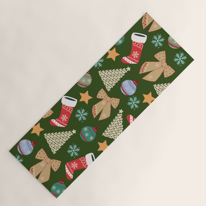 Cute Christmas Dark Green Yoga Mat Gallery Image 1