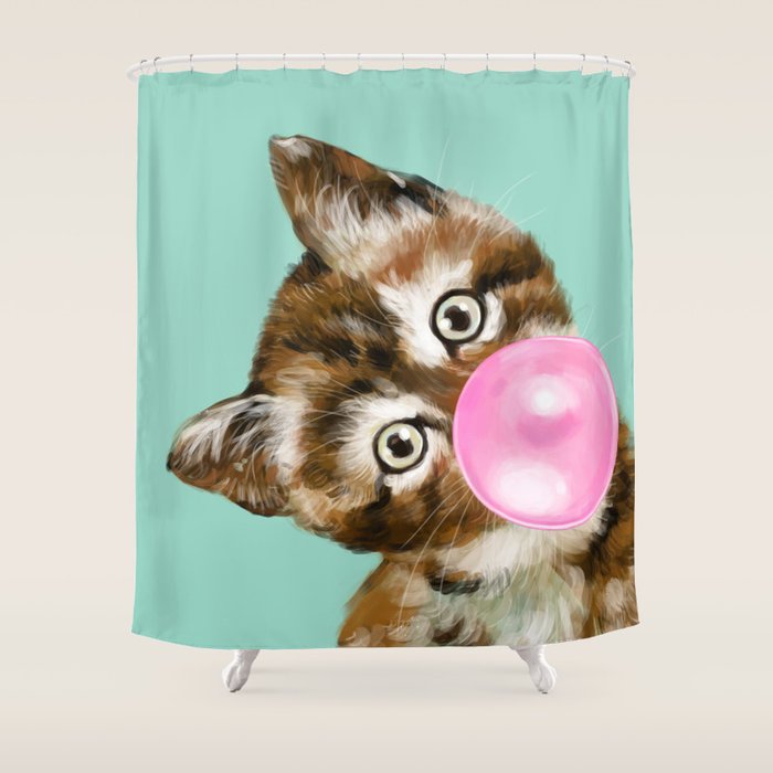 Bubble Gum Baby Cat in Green Shower Curtain Gallery Image 1
