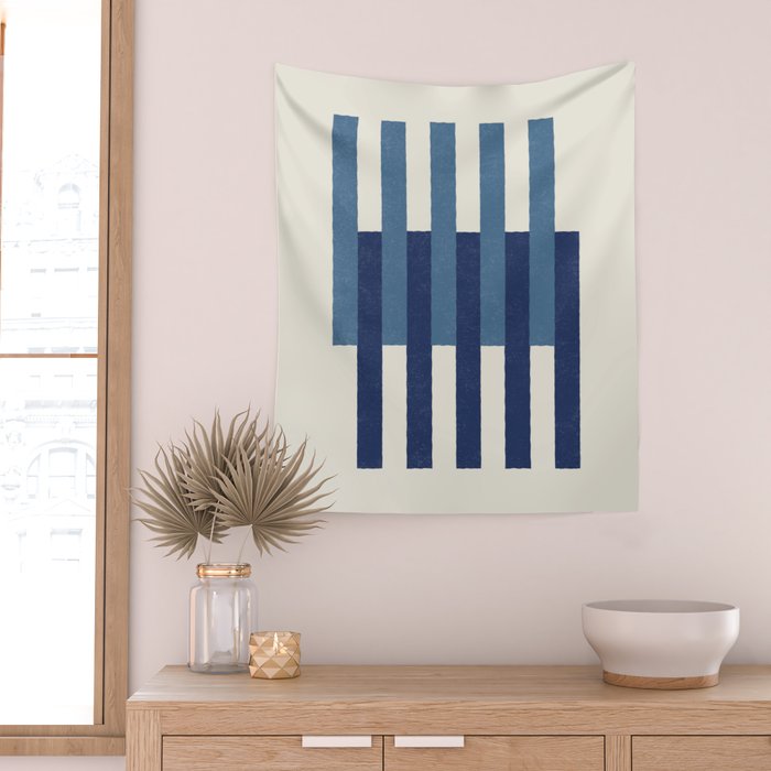 Lines Aligned - Blue Navy Wall Tapestry Gallery Image 2