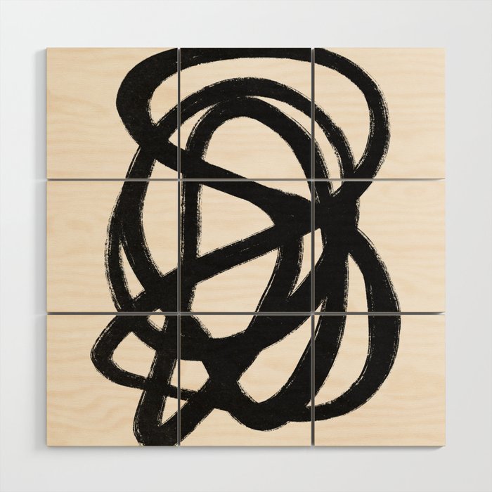 Abstract Black and White Organic Shape Elegant Monochrome Pattern Wood Wall Art Gallery Image 1
