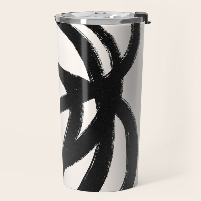 Abstract Black and White Organic Shape Elegant Monochrome Pattern Travel Mug Gallery Image 2