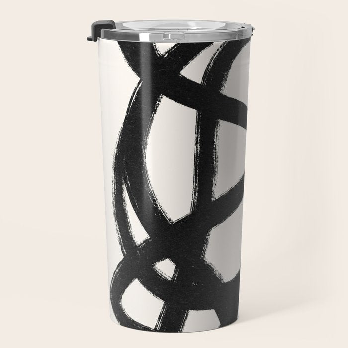 Abstract Black and White Organic Shape Elegant Monochrome Pattern Travel Mug Gallery Image 3