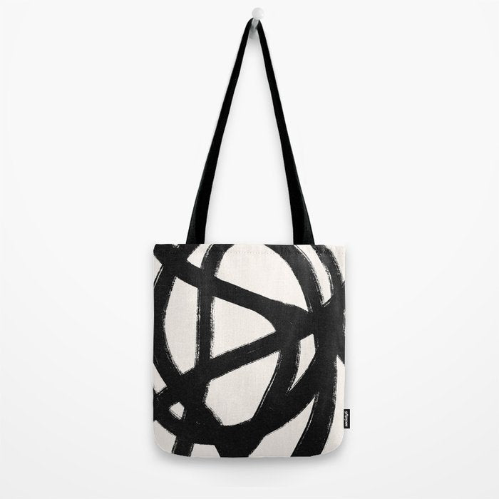 Abstract Black and White Organic Shape Elegant Monochrome Pattern Tote Bag Gallery Image 2