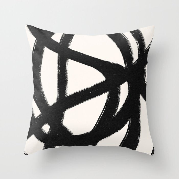 Abstract Black and White Organic Shape Elegant Monochrome Pattern Throw Pillow Gallery Image 1