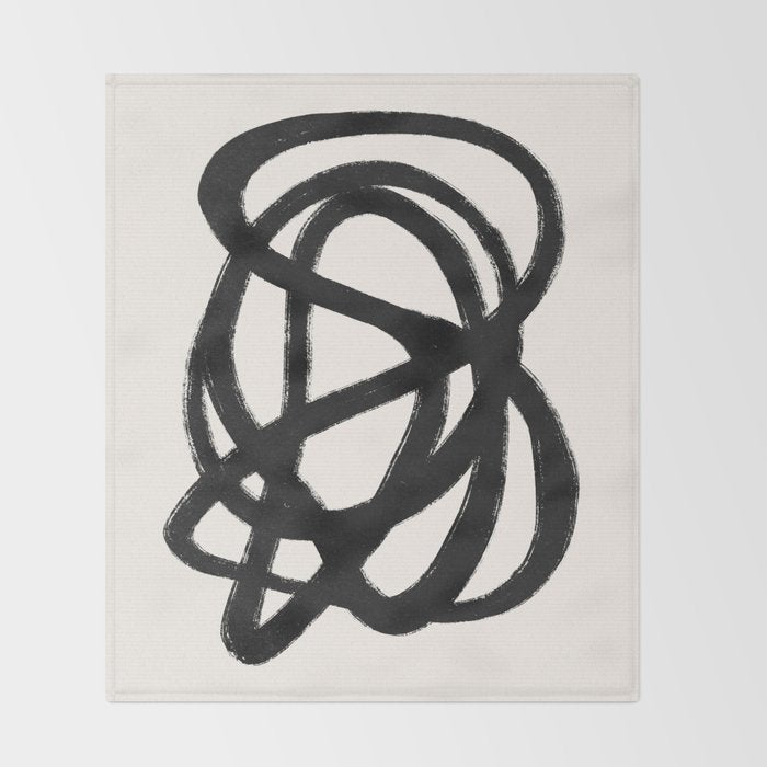 Abstract Black and White Organic Shape Elegant Monochrome Pattern Throw Blanket Gallery Image 2