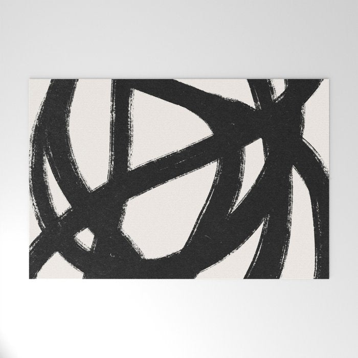 Abstract Black and White Organic Shape Elegant Monochrome Pattern Welcome Mat Gallery Image 1