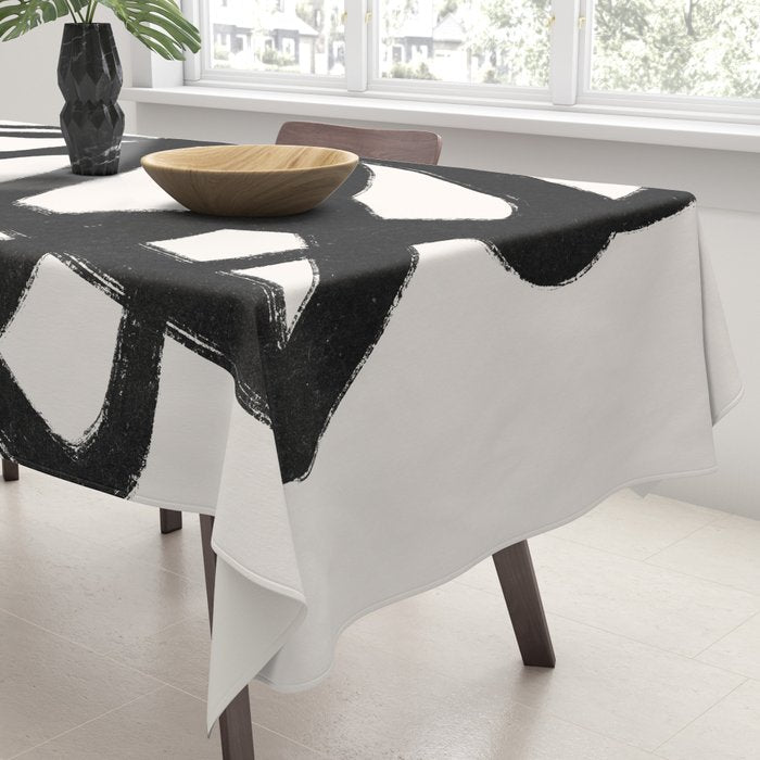Abstract Black and White Organic Shape Elegant Monochrome Pattern Tablecloth Gallery Image 3