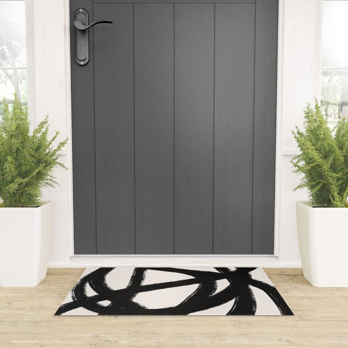 Abstract Black and White Organic Shape Elegant Monochrome Pattern Welcome Mat Gallery Image 3