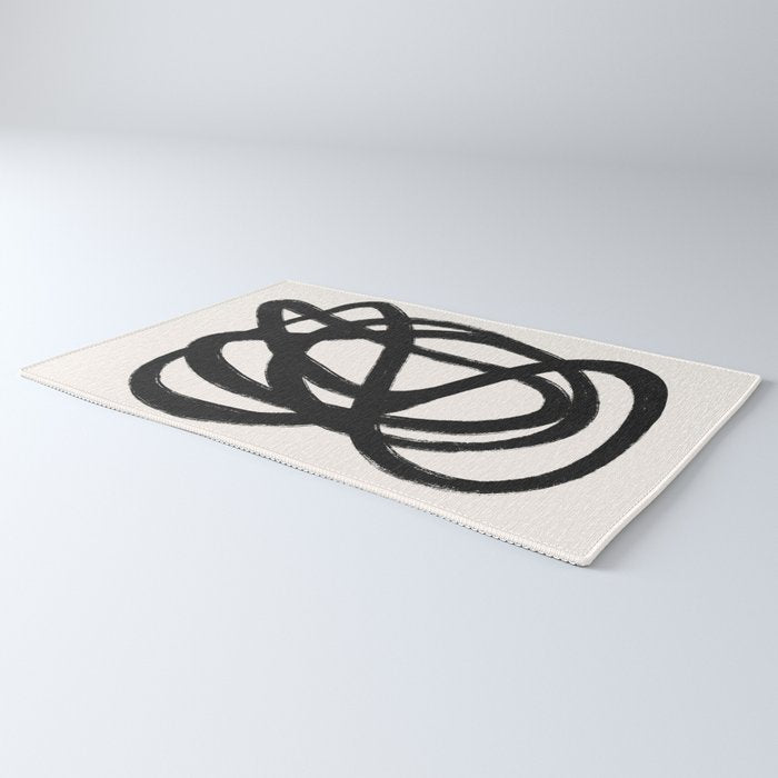 Abstract Black and White Organic Shape Elegant Monochrome Pattern Rug Gallery Image 3
