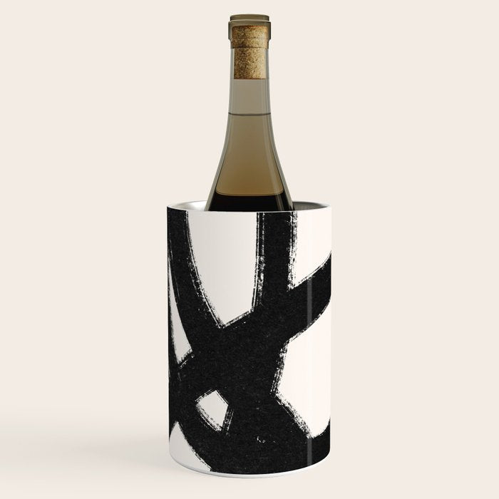 Abstract Black and White Organic Shape Elegant Monochrome Pattern Wine Chiller Gallery Image 2