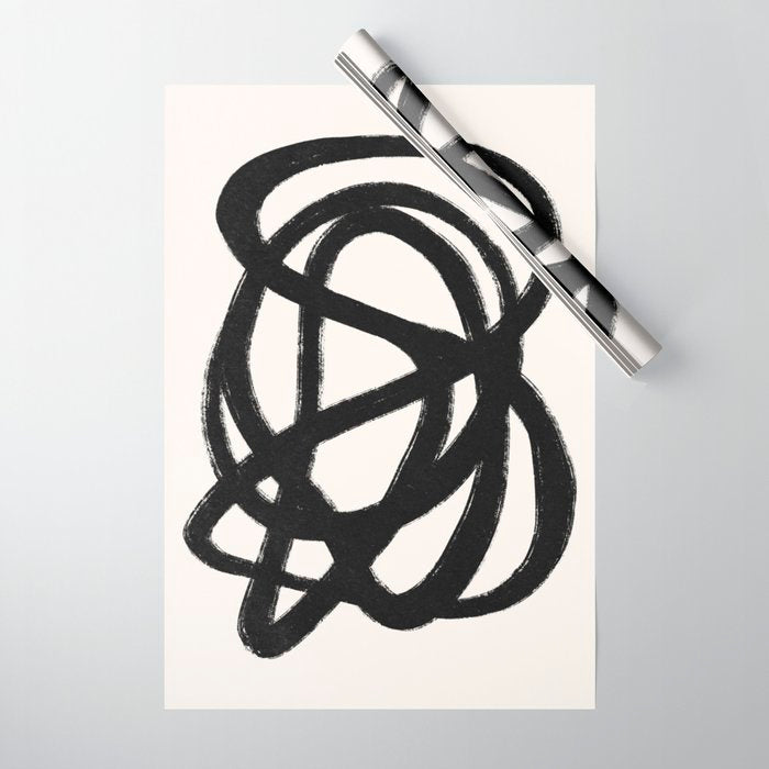 Abstract Black and White Organic Shape Elegant Monochrome Pattern Wrapping Paper Gallery Image 1