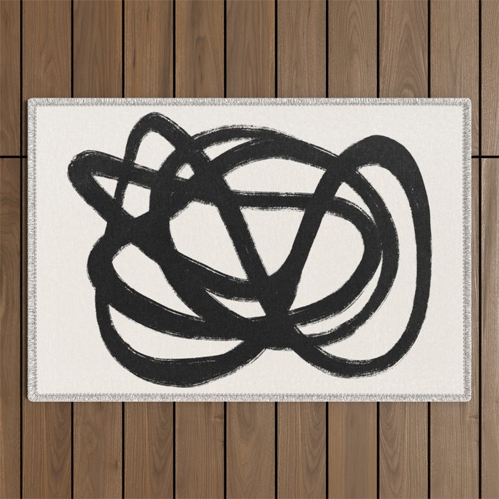 Abstract Black and White Organic Shape Elegant Monochrome Pattern Outdoor Rug Gallery Image 1