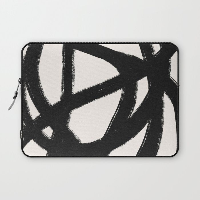 Abstract Black and White Organic Shape Elegant Monochrome Pattern Laptop Sleeve Gallery Image 1