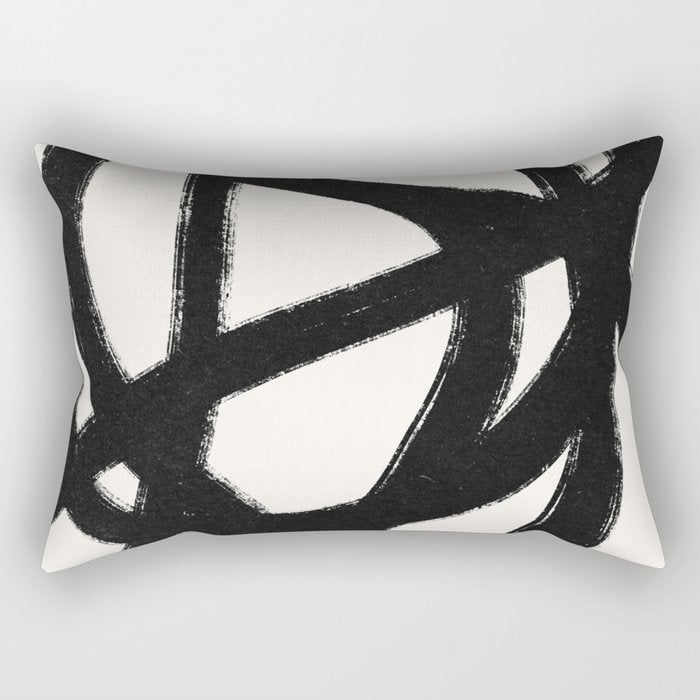 Abstract Black and White Organic Shape Elegant Monochrome Pattern Rectangular Pillow Gallery Image 2