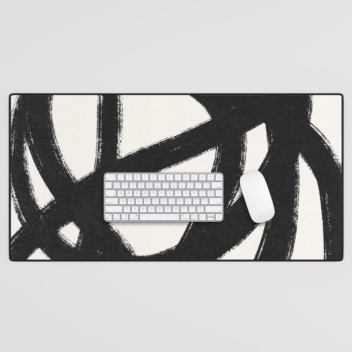 Abstract Black and White Organic Shape Elegant Monochrome Pattern Desk Mat Gallery Image 1